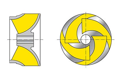 Impulsor: Impulsor de fluxo misto (impulsor diagonal) (mostrado com o revestimento frontal removido)